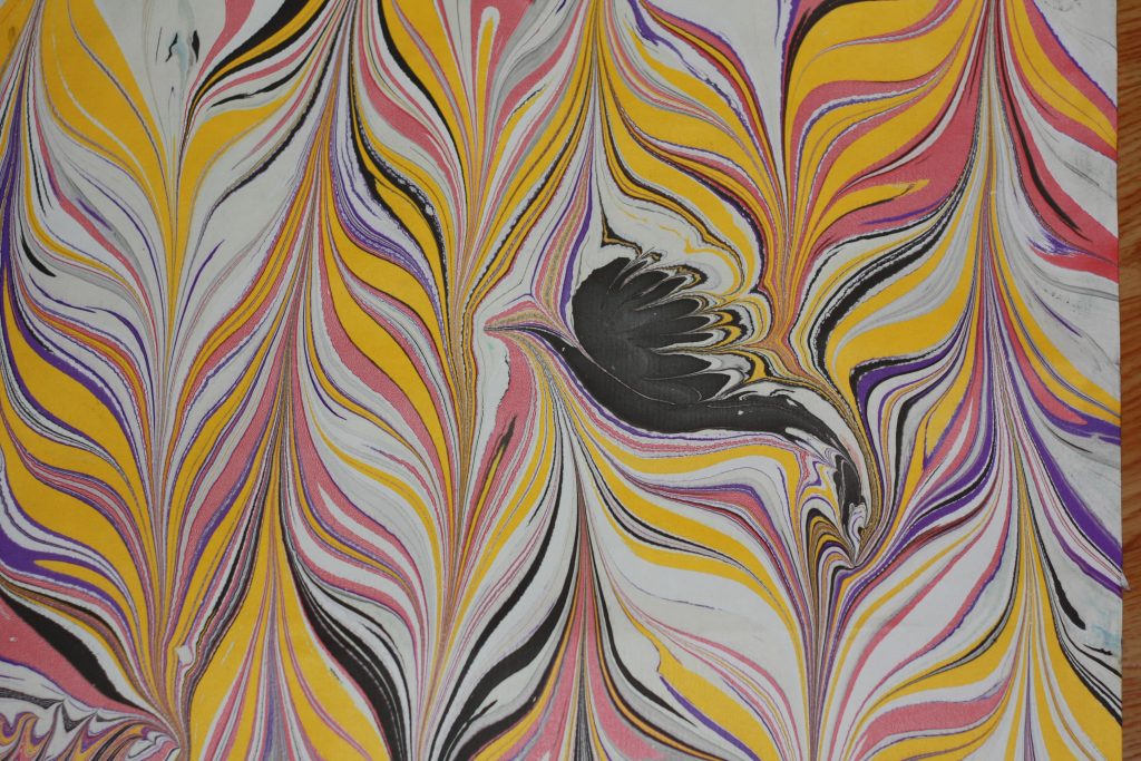 ebru style - Marbré Jaune Rose Oiseau