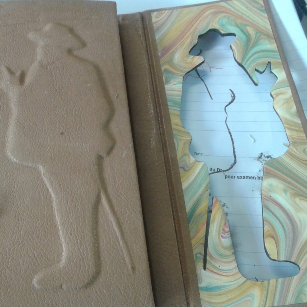 Couverture cuir / contreplat en papier marbé à la main