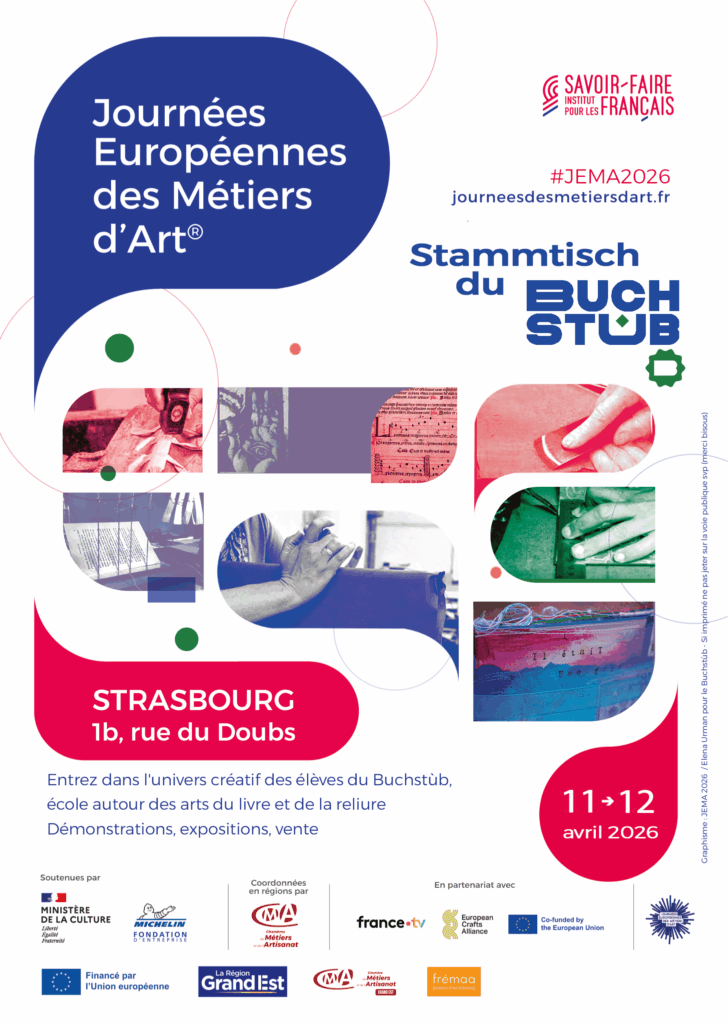 11 et 12 avril 2026 le Buchstùb ouvre ses portes à l'occasion des Journées Européennes des Métiers d'Art JEMA